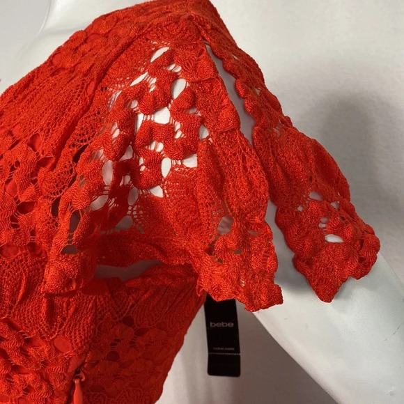 Bebe "NEW" Sheer Romantic Red Lace Bohemian Maxi Dress Size 0 - Picture 8 of 11